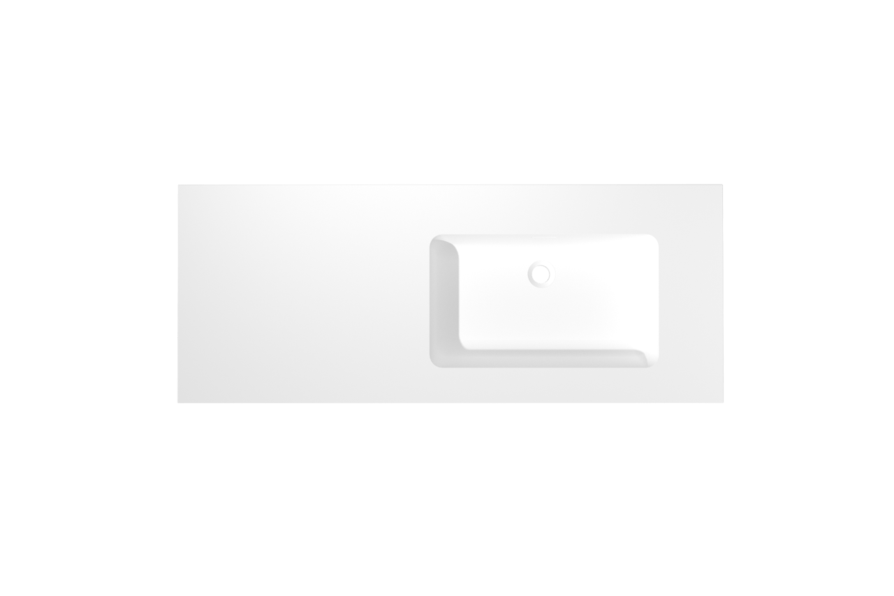 Storke Mata asymmetrisch rechtse wastafel matte solid surface 130 x 52 cm combinatie kast 45 cm