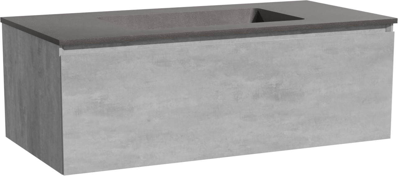 Storke Edge zwevend badmeubel 105 x 52 cm beton donkergrijs met Scuro enkele wastafel in kwarts mat zwart