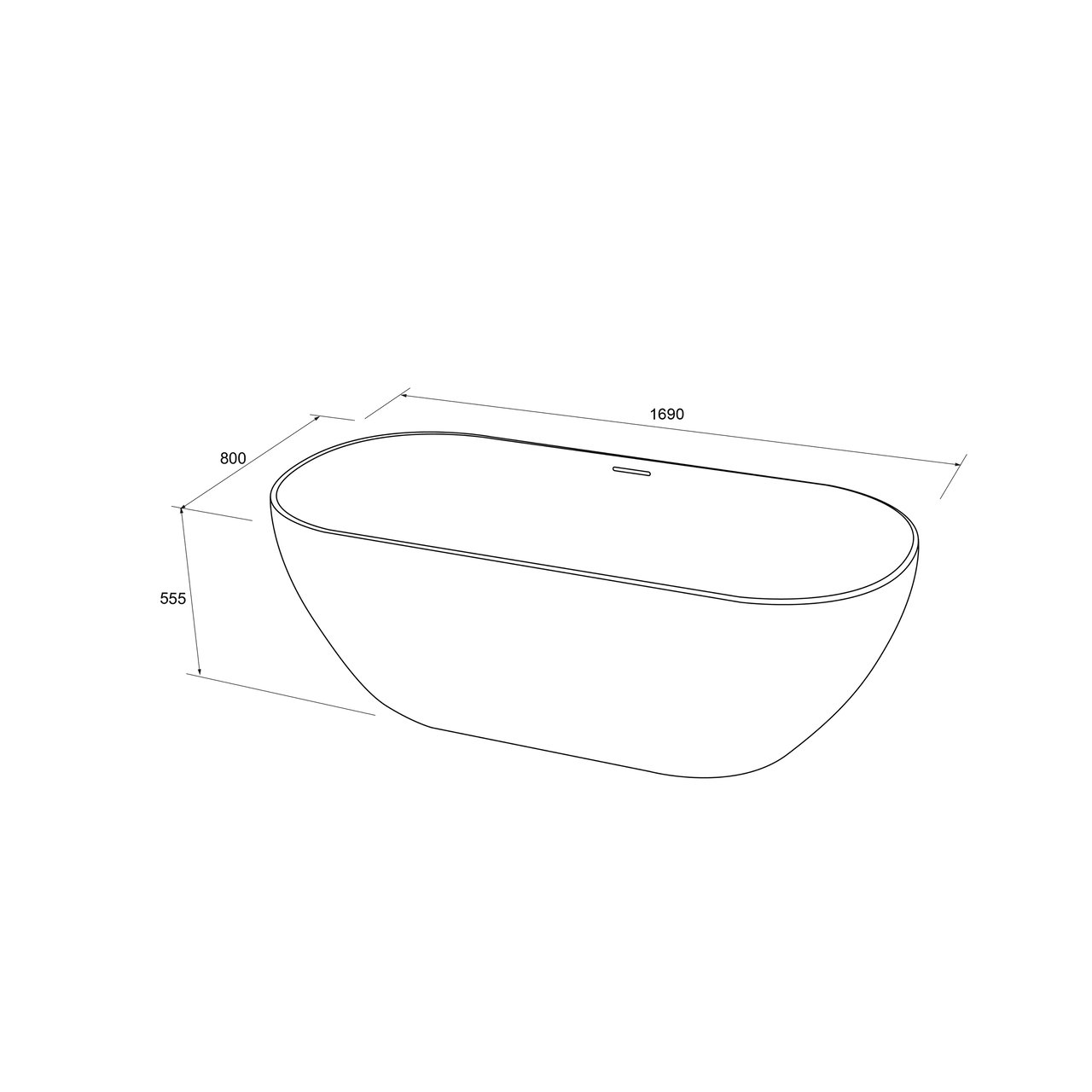 Luca Varess Monterosi ovaal vrijstaand bad 169 x 80 cm Solid Surface mat wit