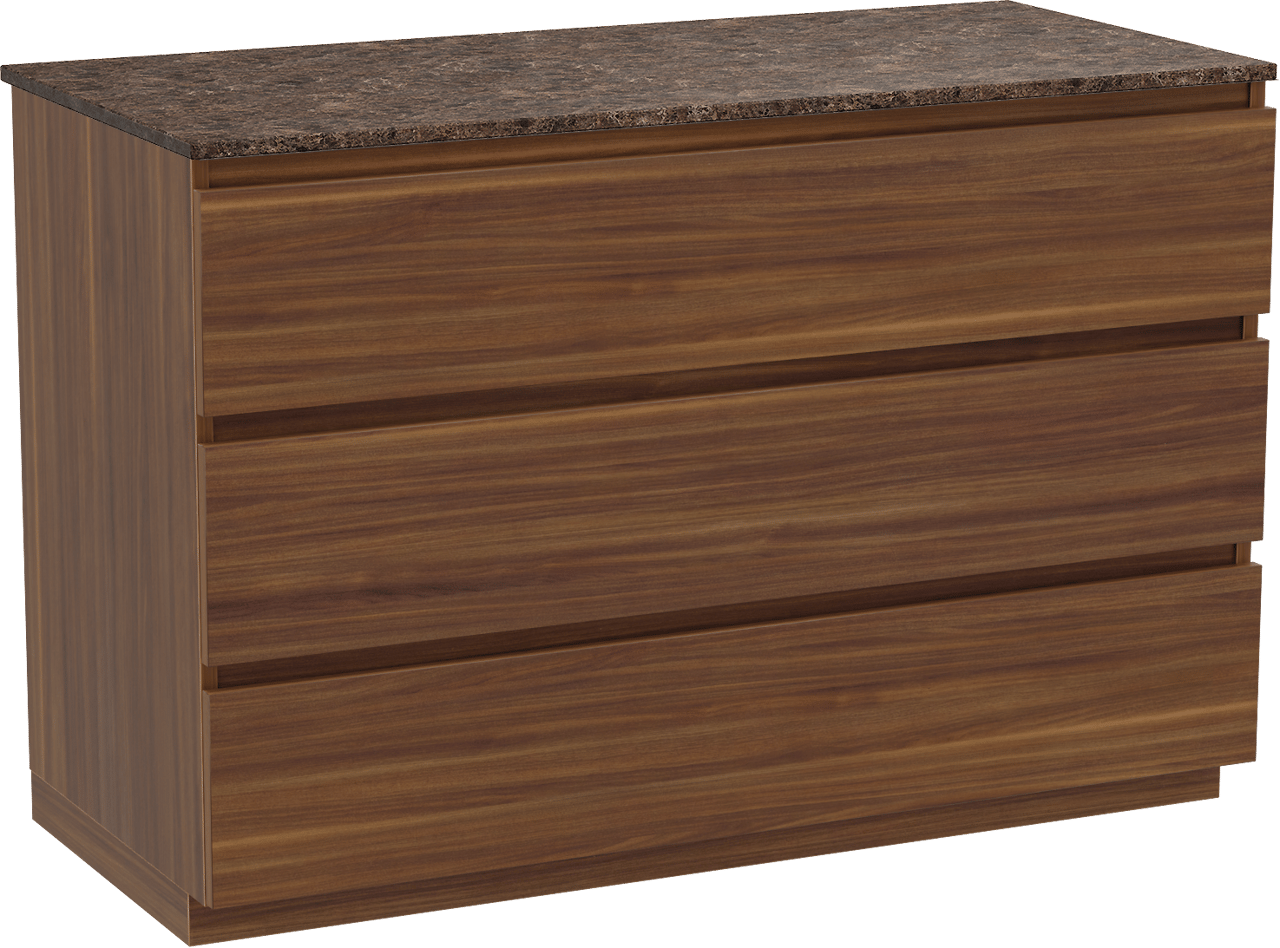 Balmani Lucida meuble salle de bains à poser 120 x 55 cm noyer américain avec Stretto tablette simple ou double en marbre dark emperador