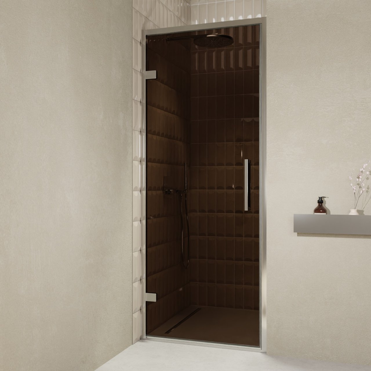 Balmani Senses Design douche draaideur links 90 cm x 210 cm Brons glas, Chroom profielen