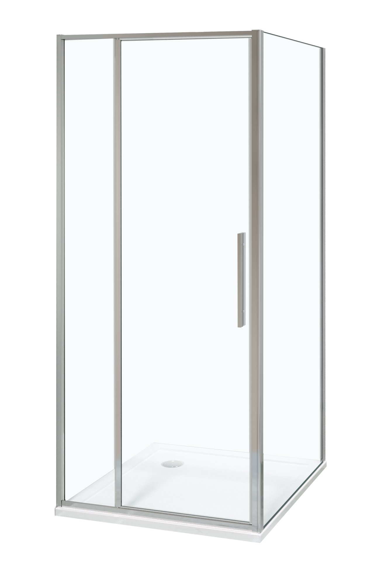 Luca Varess Morano paroi d'angle avec porte pivotante avec 2 panneaux latéraux fixes 90 x 90 cm verre transparent profil chrome brillant