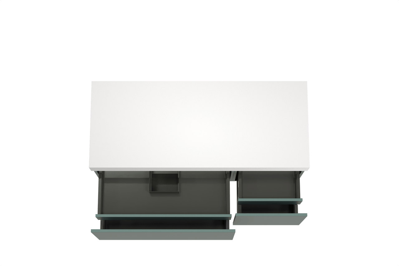 Balmani Sfera by Lucida zwevend badkamermeubel 135 x 55 cm forest met Dominus enkel of dubbel tablet in solid surface mat wit
