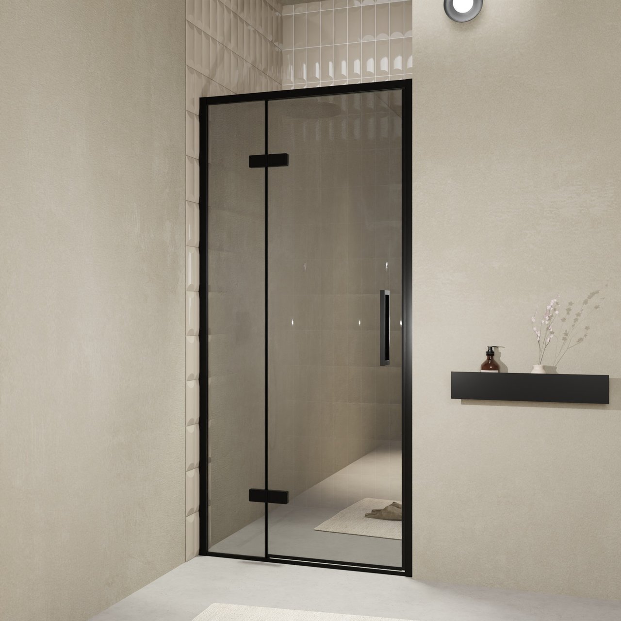 Balmani Senses Design porte pivotante à gauche 100 cm x 210 cm verre Miroir Reflex, Profil noir, coating inclus