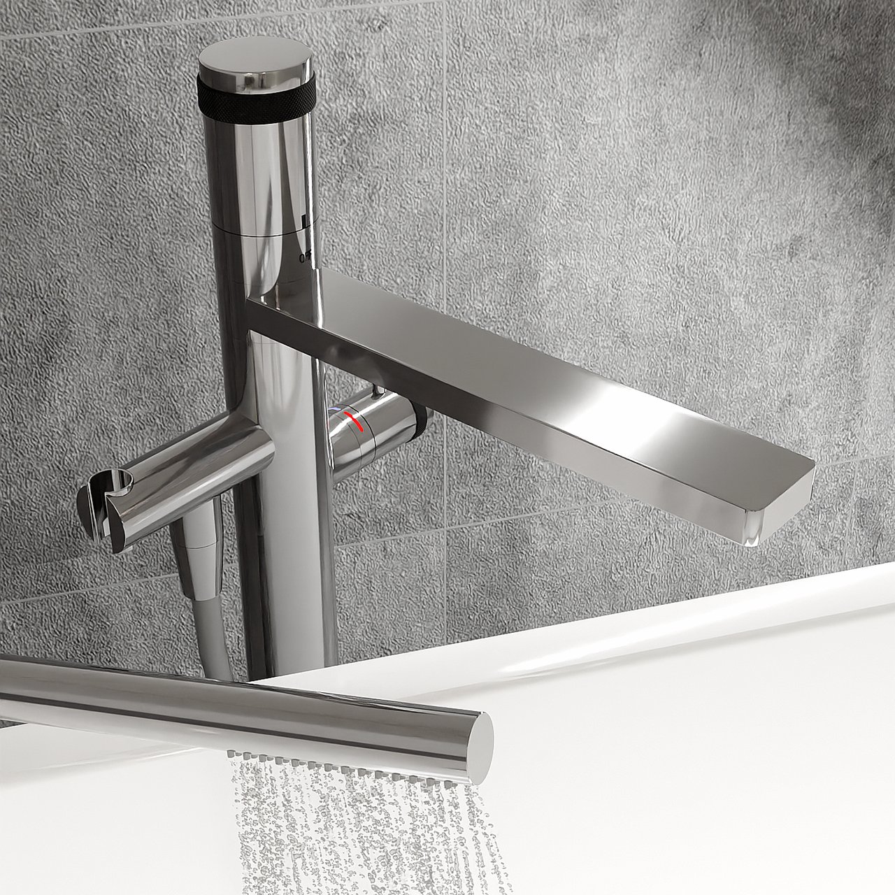 Blaufoss Sonic Thermostat freistehende Badewannenarmatur: Chrom glänzend, mit Brausekopf
