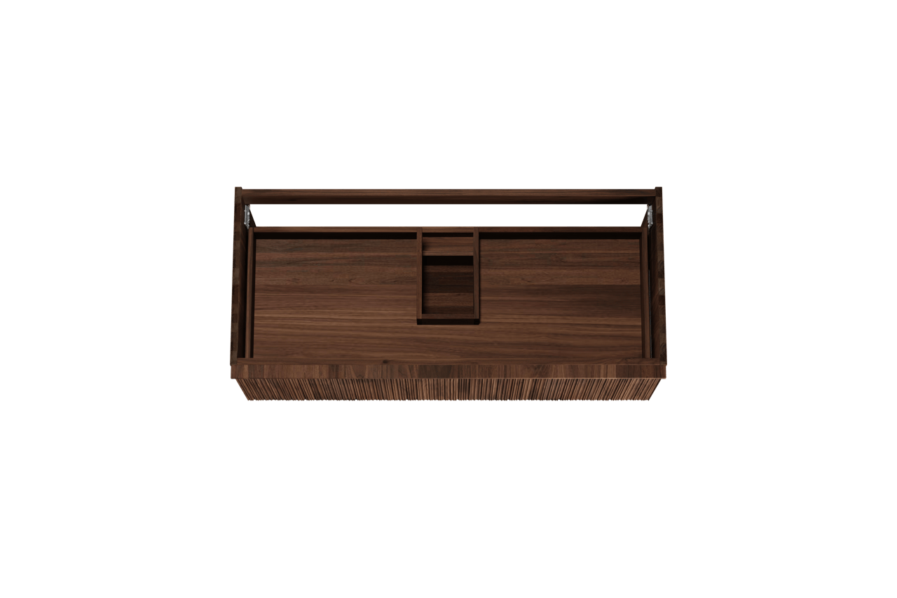 Balmani Forma hängender Waschbeckenunterschrank: asymmetrische Rippen, 120 x 55 cm, Amerikanischer Nussbaum, 2 Schubladen