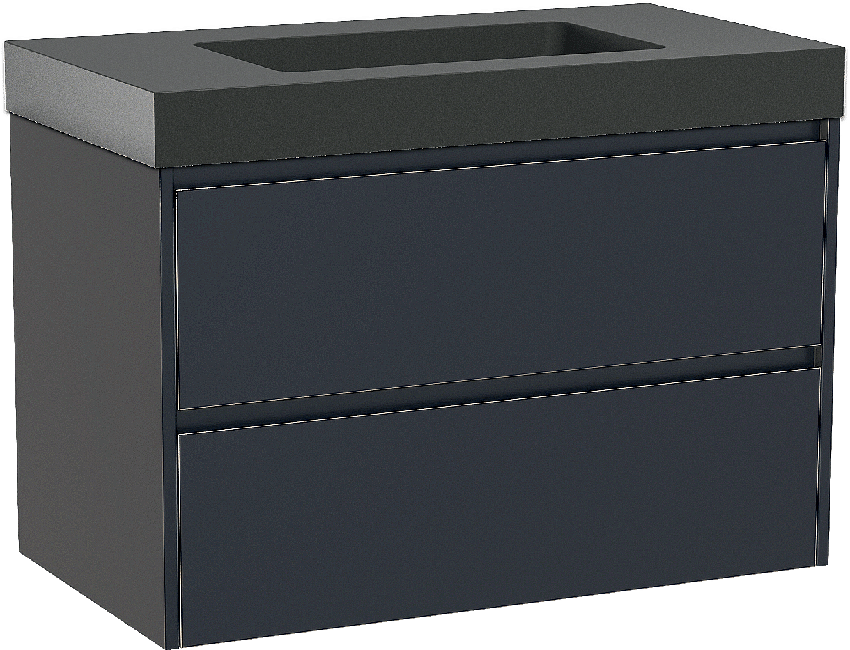 Storke Seda meuble salle de bains suspendu 95 x 52 cm bleu nuit avec Scuro High plan simple en quartz noir mat