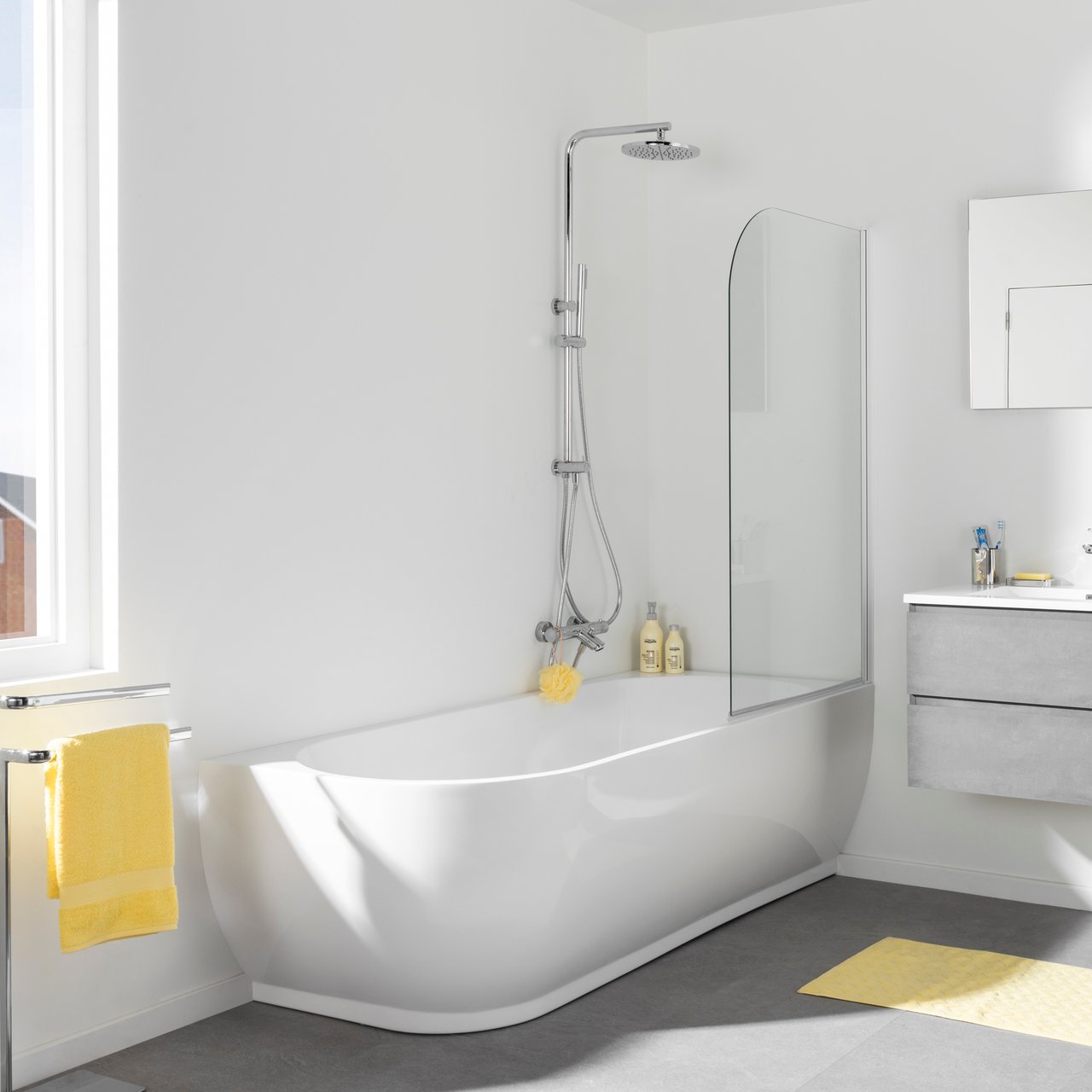 Linie Paulo baignoire d'angle droite double 180 x 80 cm acrylique Blanc Brillant