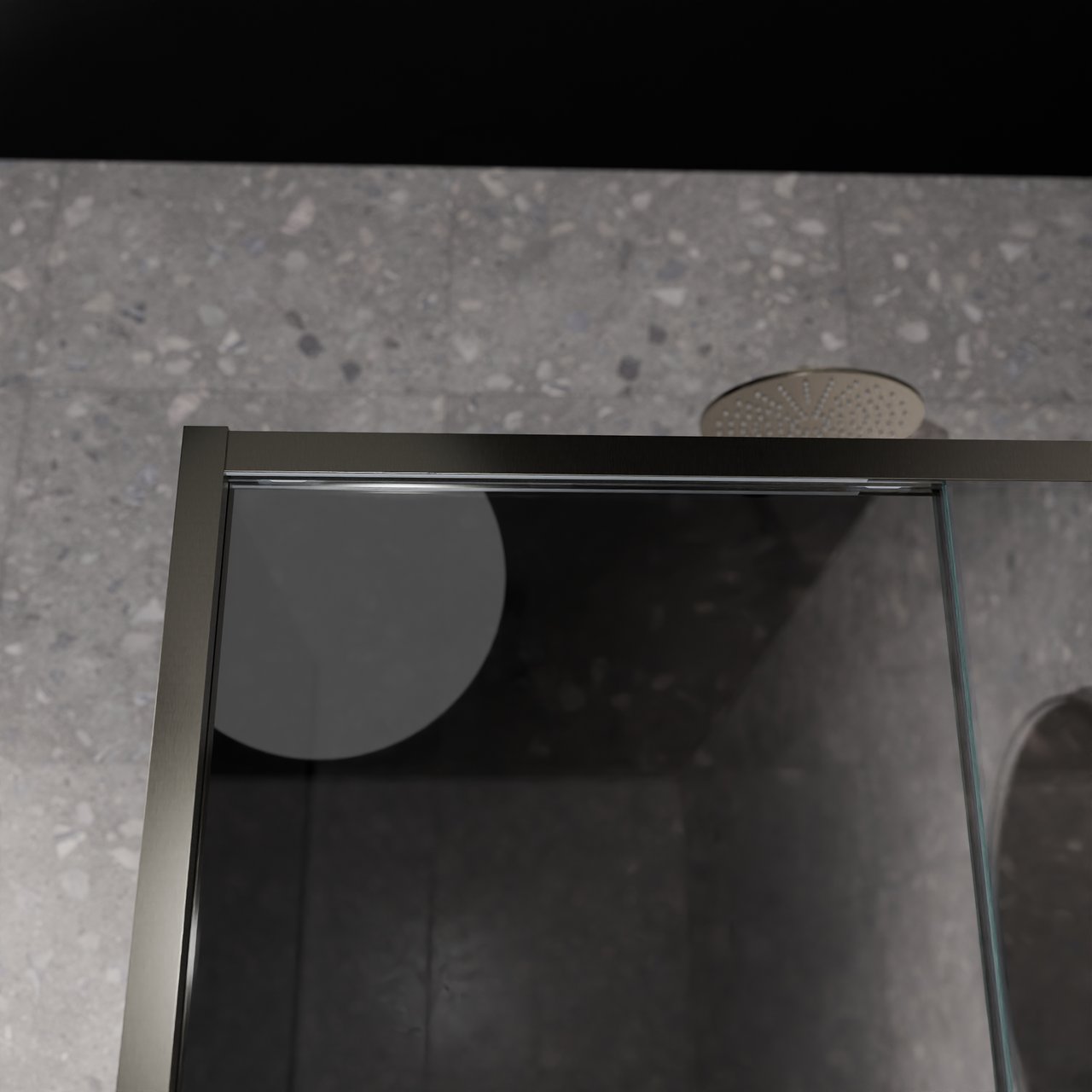 Balmani Senses Design douchecabine met rechtse schuifdeur en vaste zijwand, 160 x 100 cm, Reflex spiegelglas, Brushed GunMetal profielen