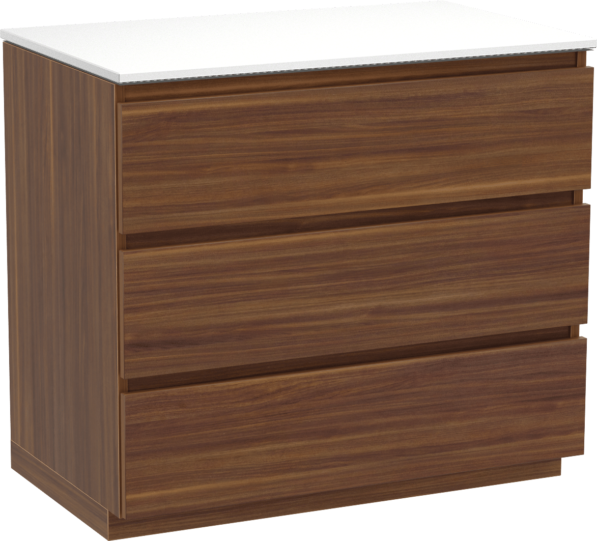 Balmani Lucida meuble salle de bains à poser 90 x 55 cm noyer américain avec Stretto tablette simple en solid surface blanc mat