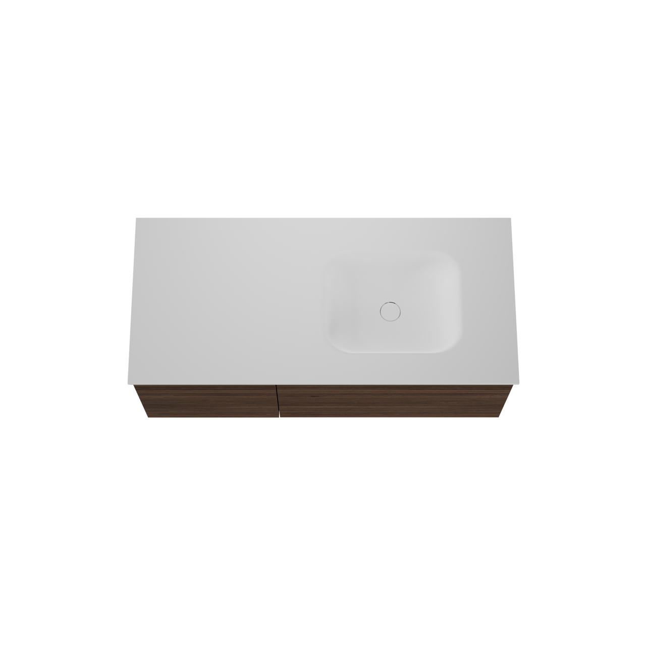 Balmani Forma zwevend badkamermeubel 120 x 55 cm amerikaanse notelaar met Tablo Arcato asymmetrisch rechtse wastafel in solid surface mat wit, Horizontale symmetrische rechte ribbel