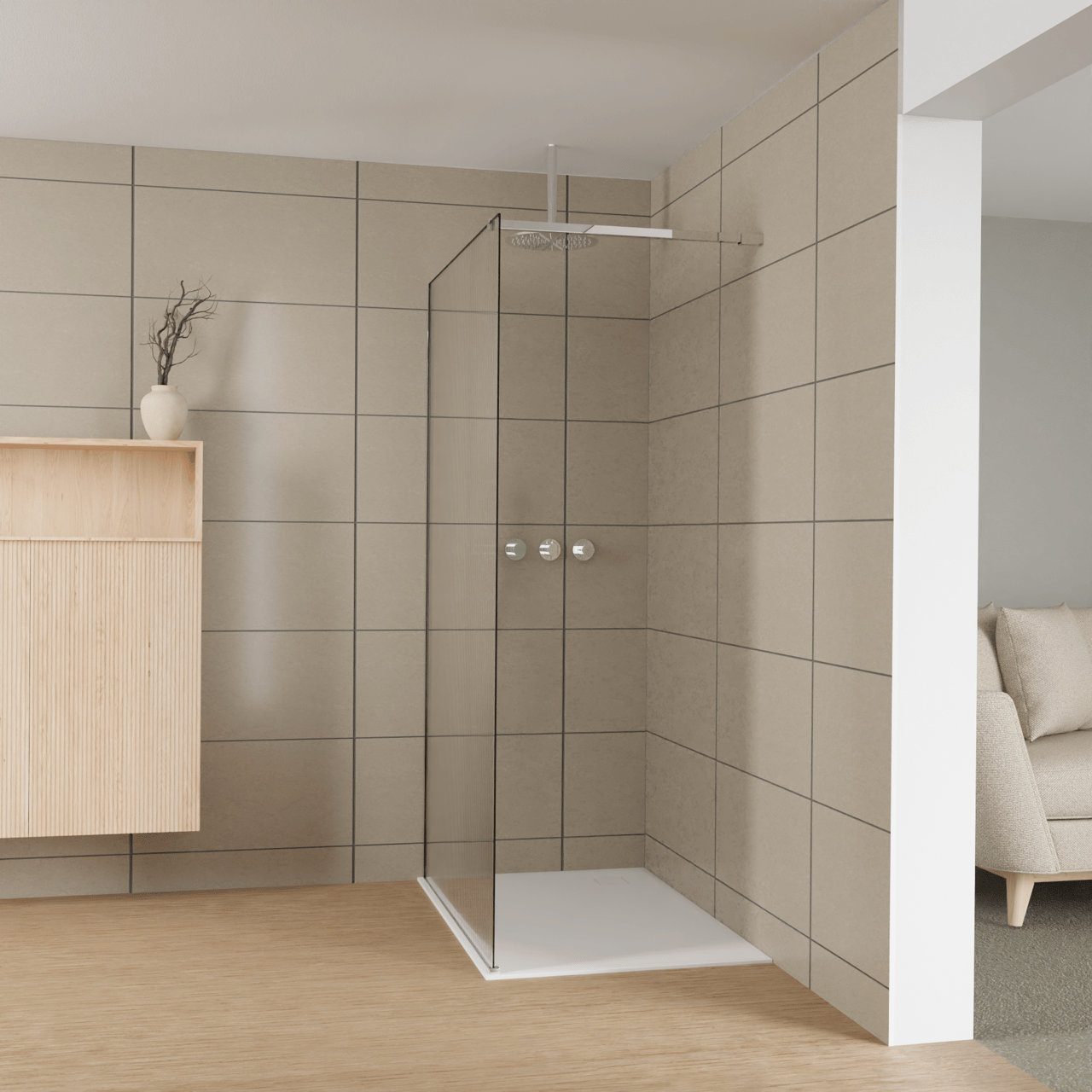 Balmani Modular Walk-In Dusche: 120 x 200 cm, Ribs, inklusive Coating, Profil Chrom glänzend