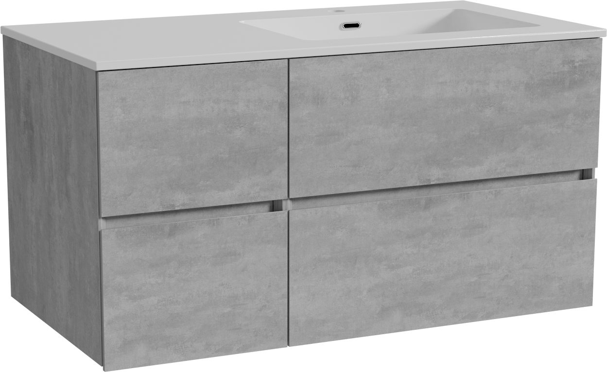 Storke Edge zwevend badkamermeubel 100 x 52 cm beton donkergrijs met Diva asymmetrisch rechtse wastafel in composietmarmer glanzend wit
