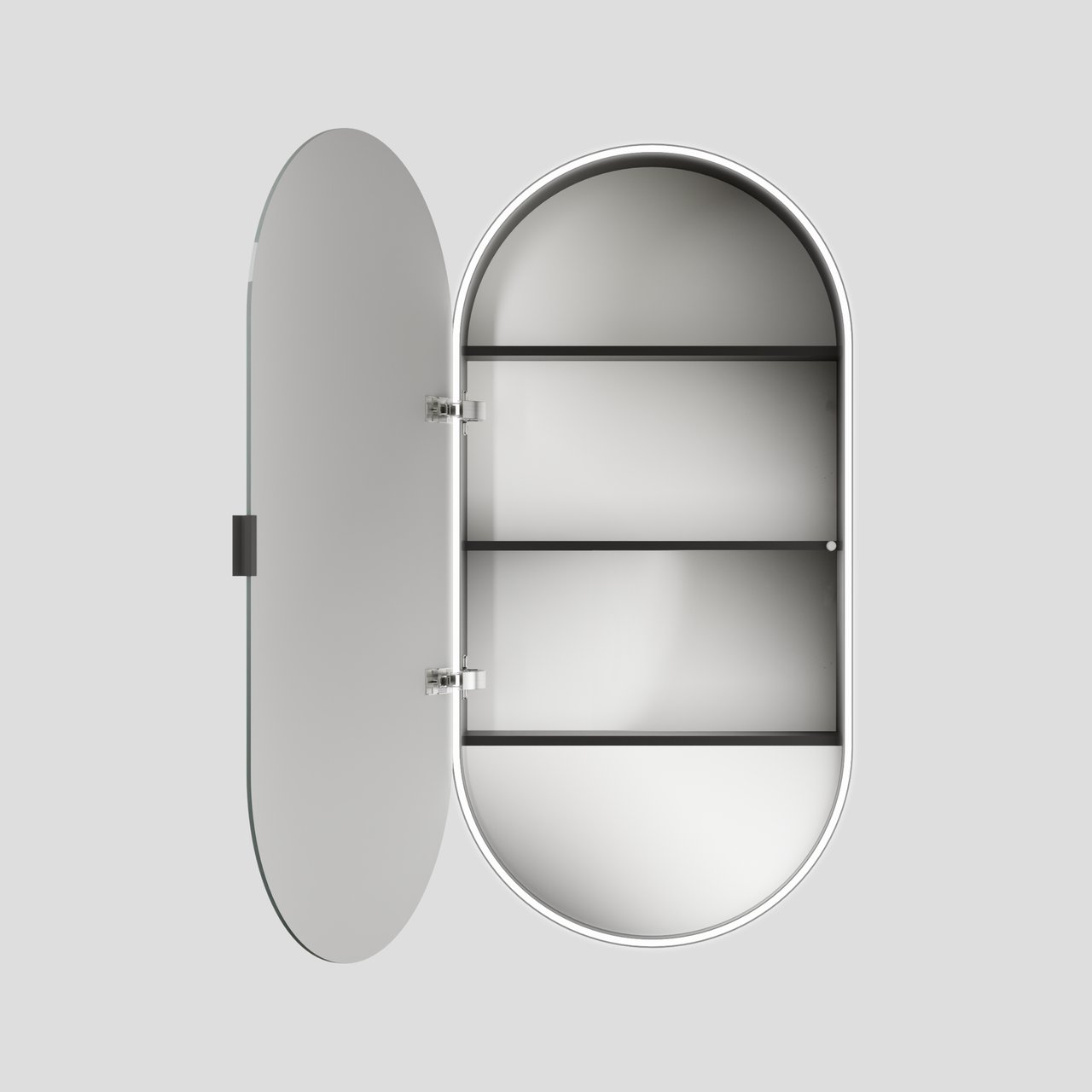 Luca Varess Oval spiegelkast ovaal 45 x 90 cm mat zwart met spiegelverlichting