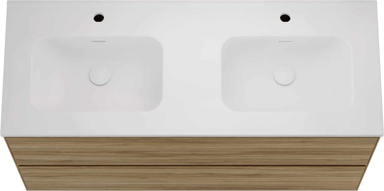 Balmani Mitra Compact meuble salle de bains suspendu 120 x 46 cm chêne sauvage avec Nostra double vasque en porcelaine blanc mat