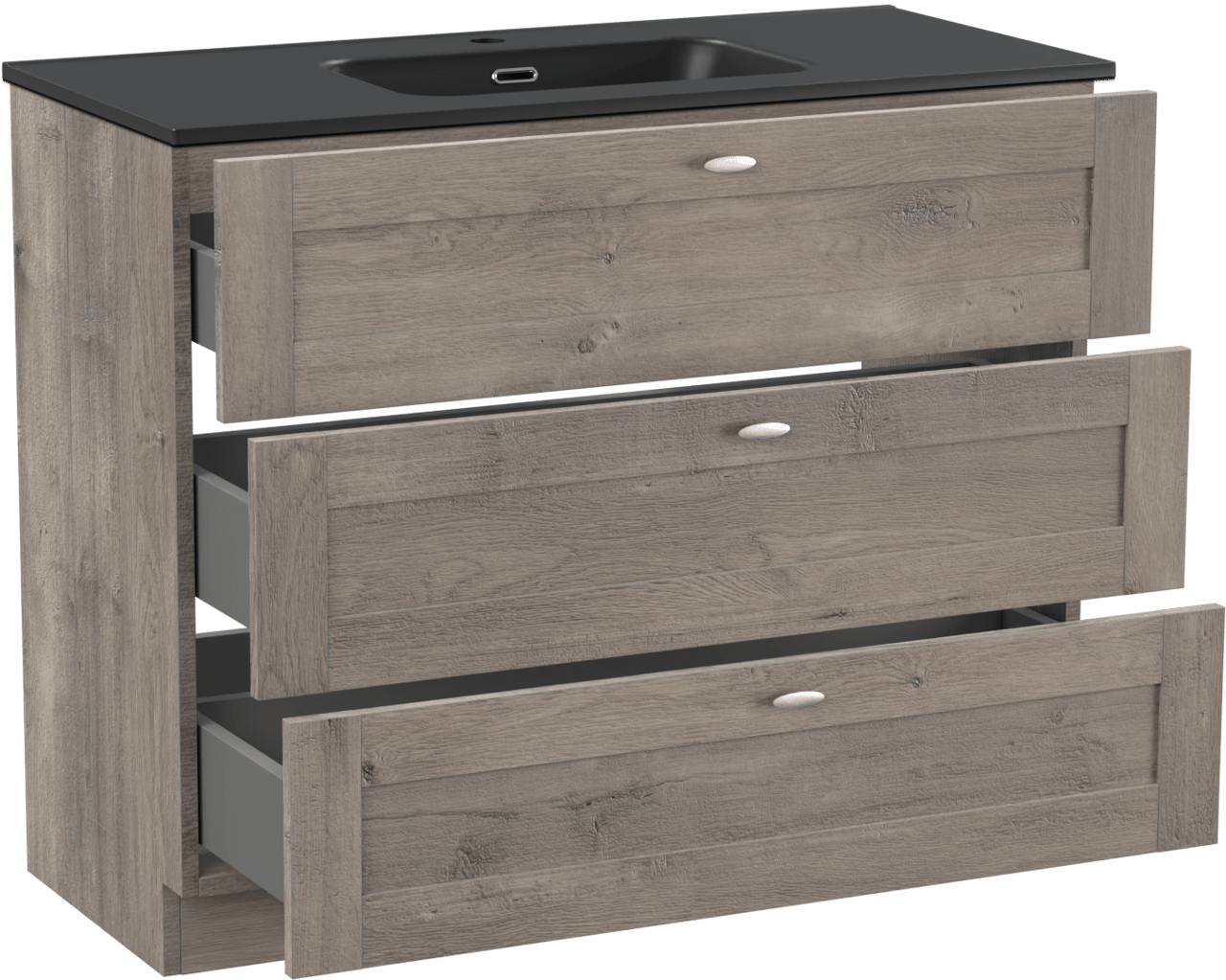 Linie Classo staand badkamermeubel 100 x 46 cm grijze eik met Baro enkele wastafel in porselein mat zwart