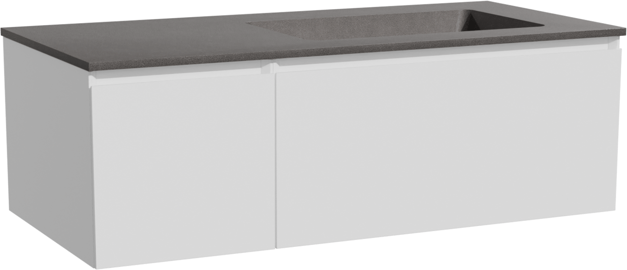 Storke Edge meuble salle de bains suspendu 110 x 52 cm blanc mat avec Scuro plan vasque asymétrique à droite en quartz noir mat