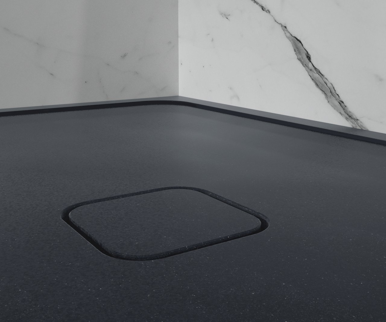 Balmani Soul Duschwanne: 120 x 90 cm, Granit, Schwarz poliert