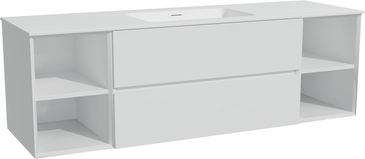 Storke Edge zwevend badkamermeubel 165 x 52 cm mat wit met Mata enkele wastafel in solid surface mat wit