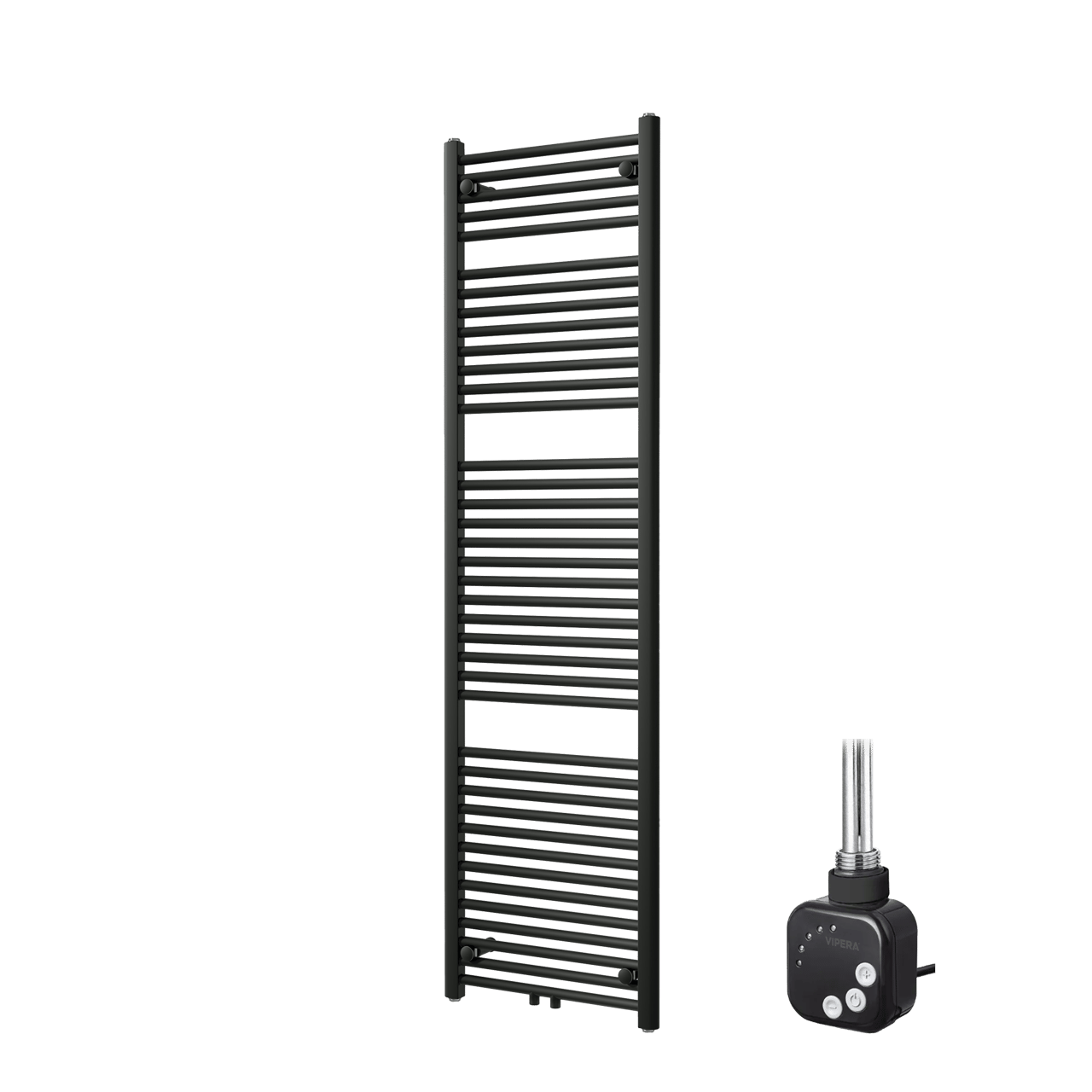 Vipera Kanza enkele handdoekradiator 50 x 180 cm elektrische verwarming mat zwart zij- en middenaansluiting 800W, weerstand inbegrepen