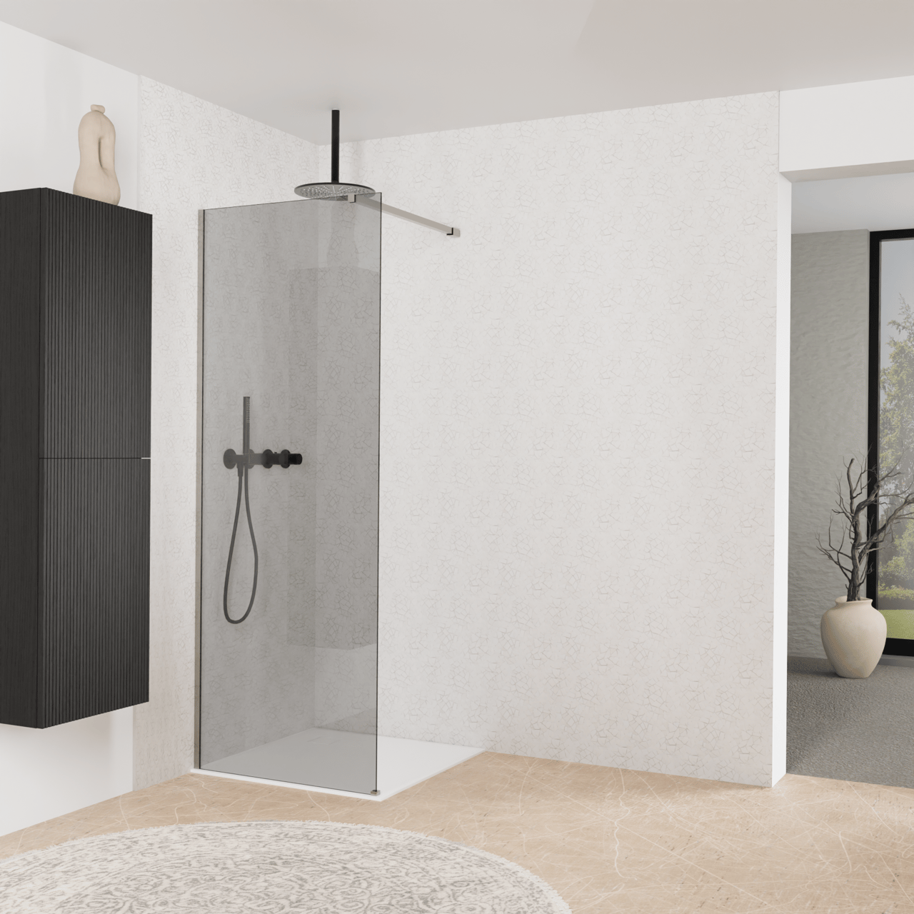 Balmani Modular inloopdouche: 80 x 200 cm, Rookglas, Brushed Inox profielen