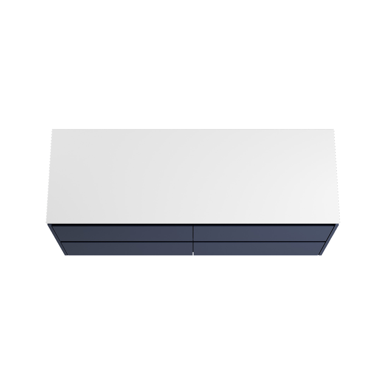 Storke Seda meuble salle de bains suspendu 150 x 52 cm bleu nuit avec Tavola tablette simple ou double en solid surface blanc mat