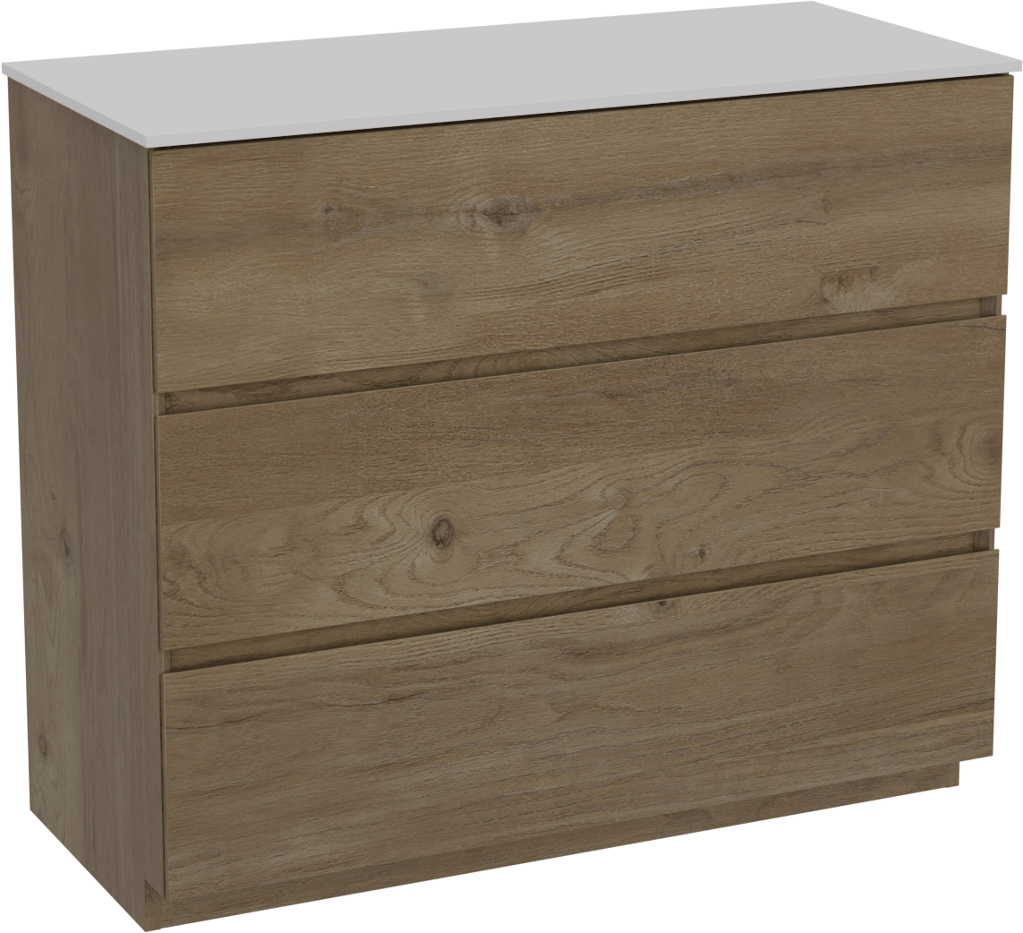 Storke Edge freistehendes Möbelstück Set: 100 x 46 cm, Rohe Eiche, mit Tavola Einzel Waschtischplatte, Solid Surface Weiß matt