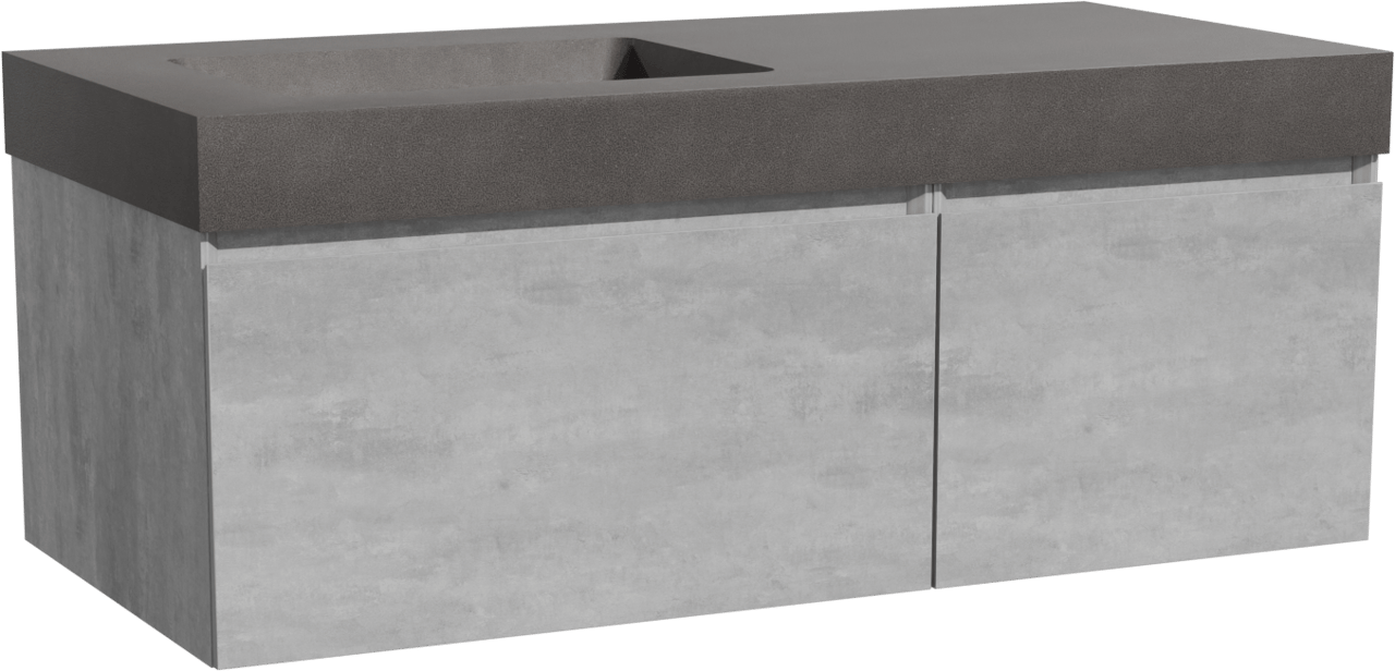Storke Edge zwevend badkamermeubel 110 x 52 cm beton donkergrijs met Scuro High asymmetrisch linkse wastafel in kwarts mat zwart