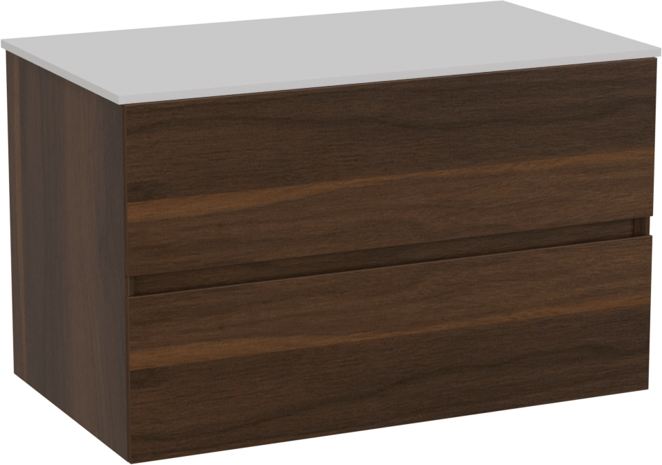 Storke Edge zwevend badkamermeubel 80 x 46 cm notelaar met Tavola enkel tablet in solid surface mat wit