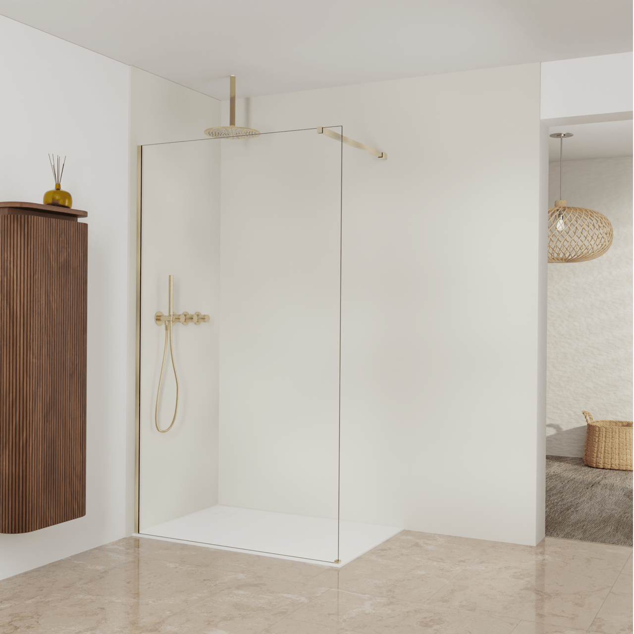 Balmani Modular Walk-In Dusche: 120 x 200 cm, Klarglas, inklusive Coating, Profil Brushed Champagne Gold