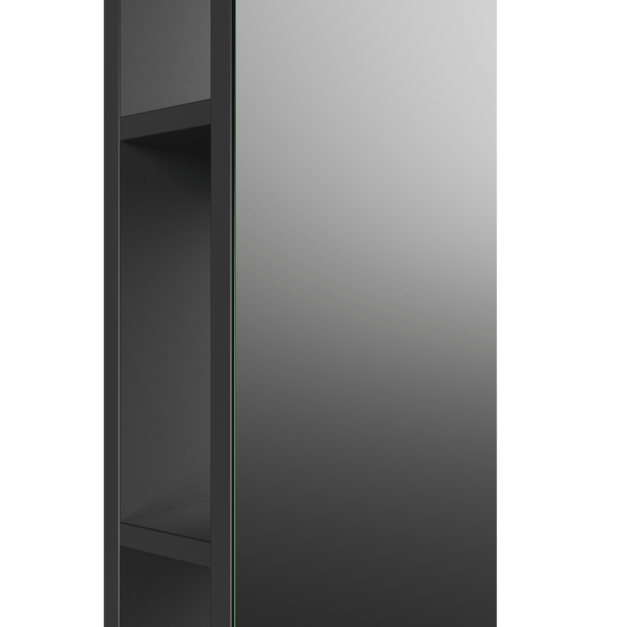 Storke zwevende badkamerkast open met spiegel mat zwart 36 x 16 x 154 cm