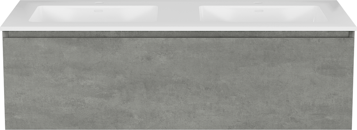 Storke Edge meuble salle de bains suspendu 120 x 52 cm béton gris foncé avec Bilia double vasque en marbre composite blanc brillant