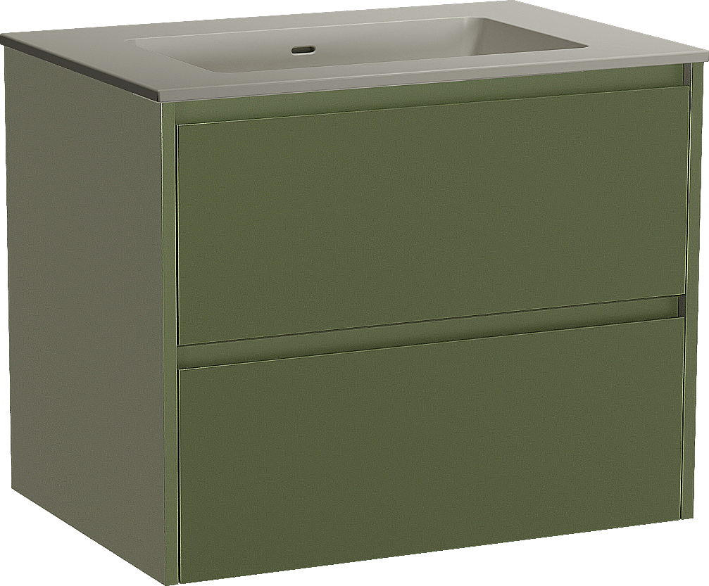 Storke Seda meuble salle de bains suspendu 75 x 52 cm vert olive avec Diva plan simple en top solid soie grise