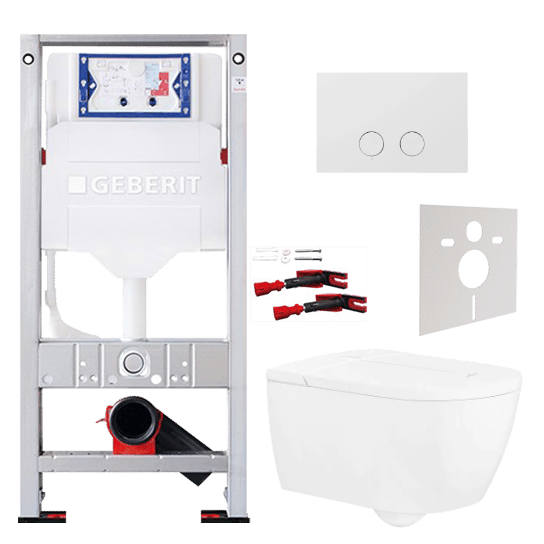 Villeroy & Boch ViClean-I100 douche toilet glanzend wit randloos met Geberit Sigma inbouwspoelreservoir UP320 met Burda frame en bedieningspaneel