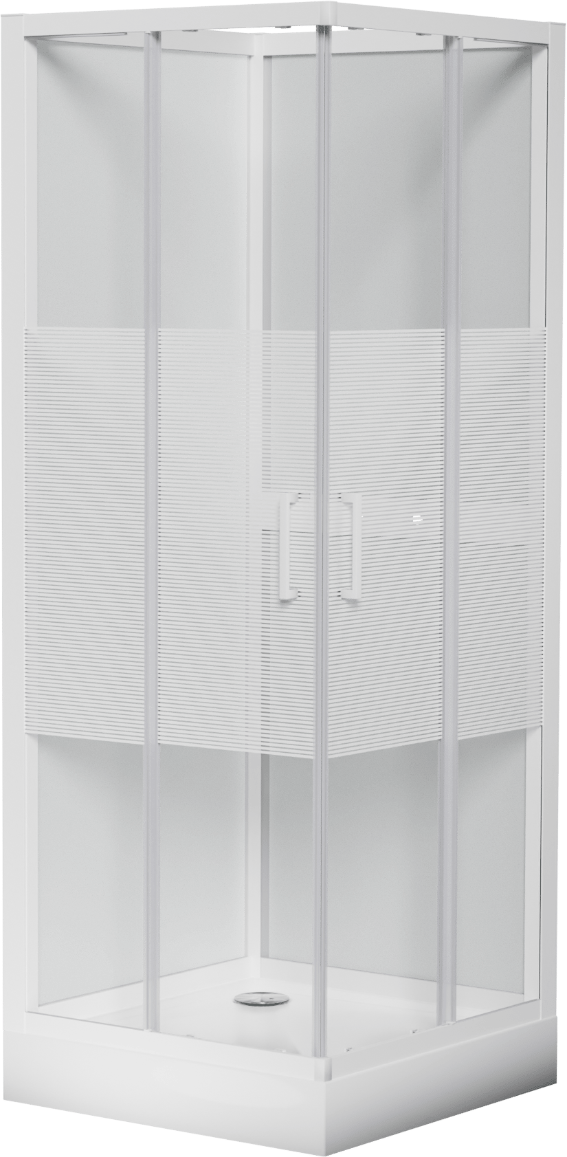 Luca Varess Talan douchecabine met schuifdeuren 80 x 80 cm helder glas met mat gestreepte strook glanzend wit profiel