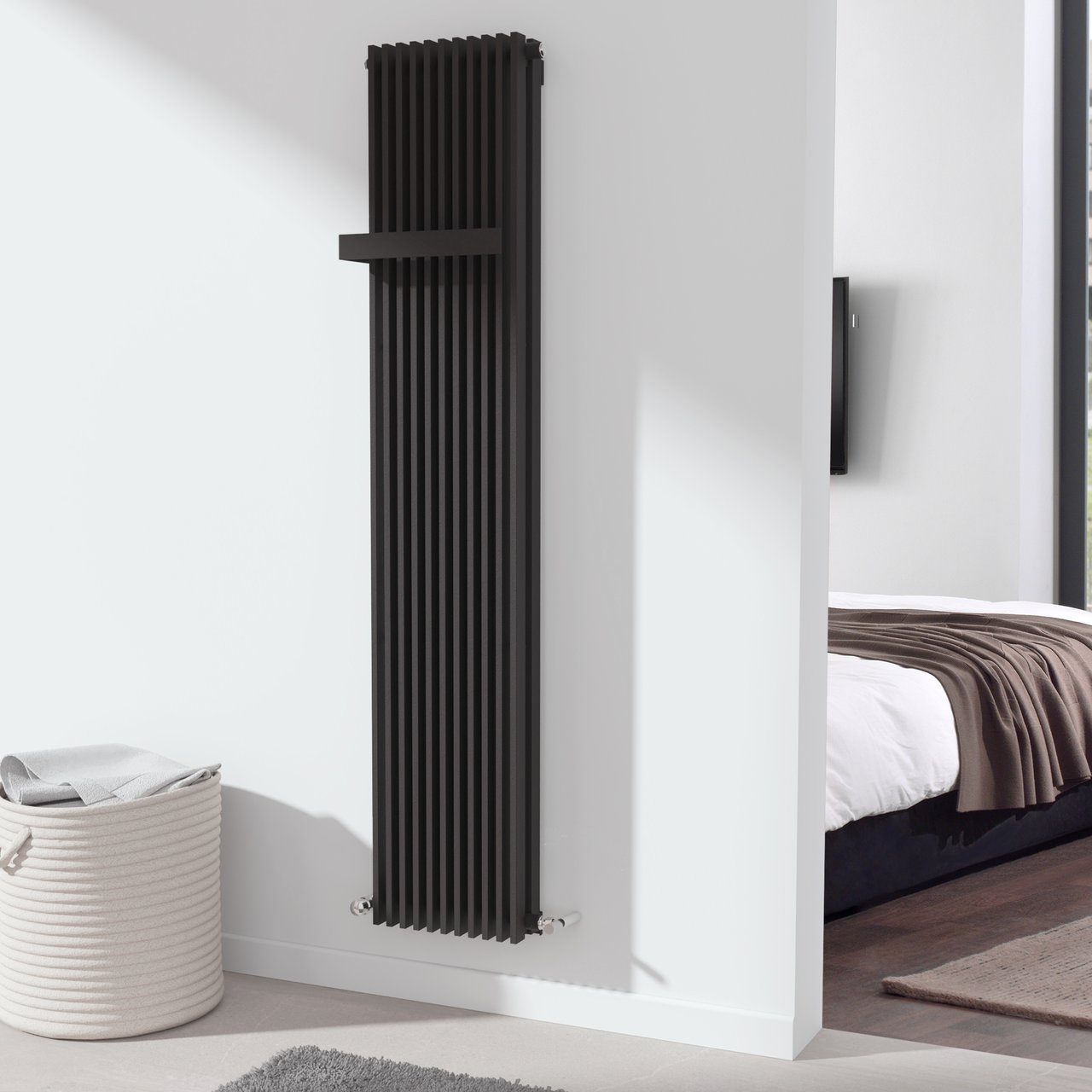 Vipera Corrason radiateur de salle de bains double 40 x 180 cm chauffage central noir mat raccordements latéral et central possibles 1994W