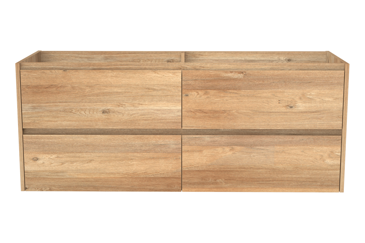 Storke Seda hängender Waschbeckenunterschrank: 150 x 52 cm, Eiche rustikal, 4 Schubladen