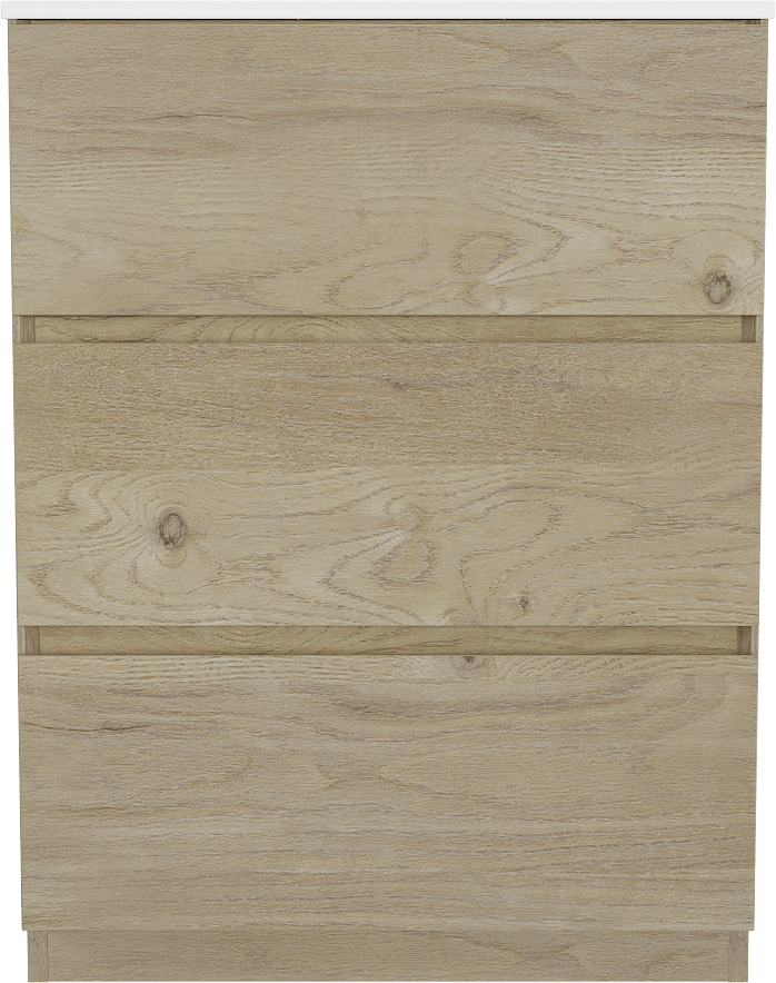 Storke Edge freistehendes Möbelstück Set: 65 x 52 cm, Rohe Eiche, mit Bilia Einzelwaschtisch, Marmorkomposit Weiß glänzend