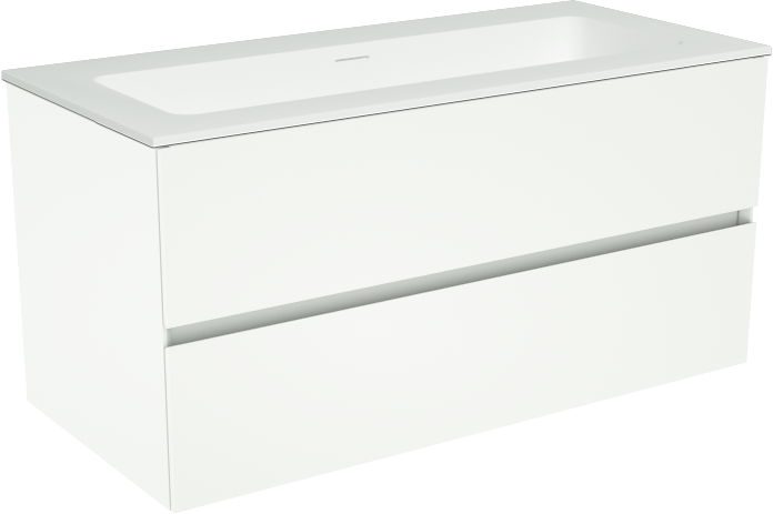 Storke Edge zwevend badkamermeubel 100 x 46 cm mat wit met Mata enkele wastafel in solid surface mat wit