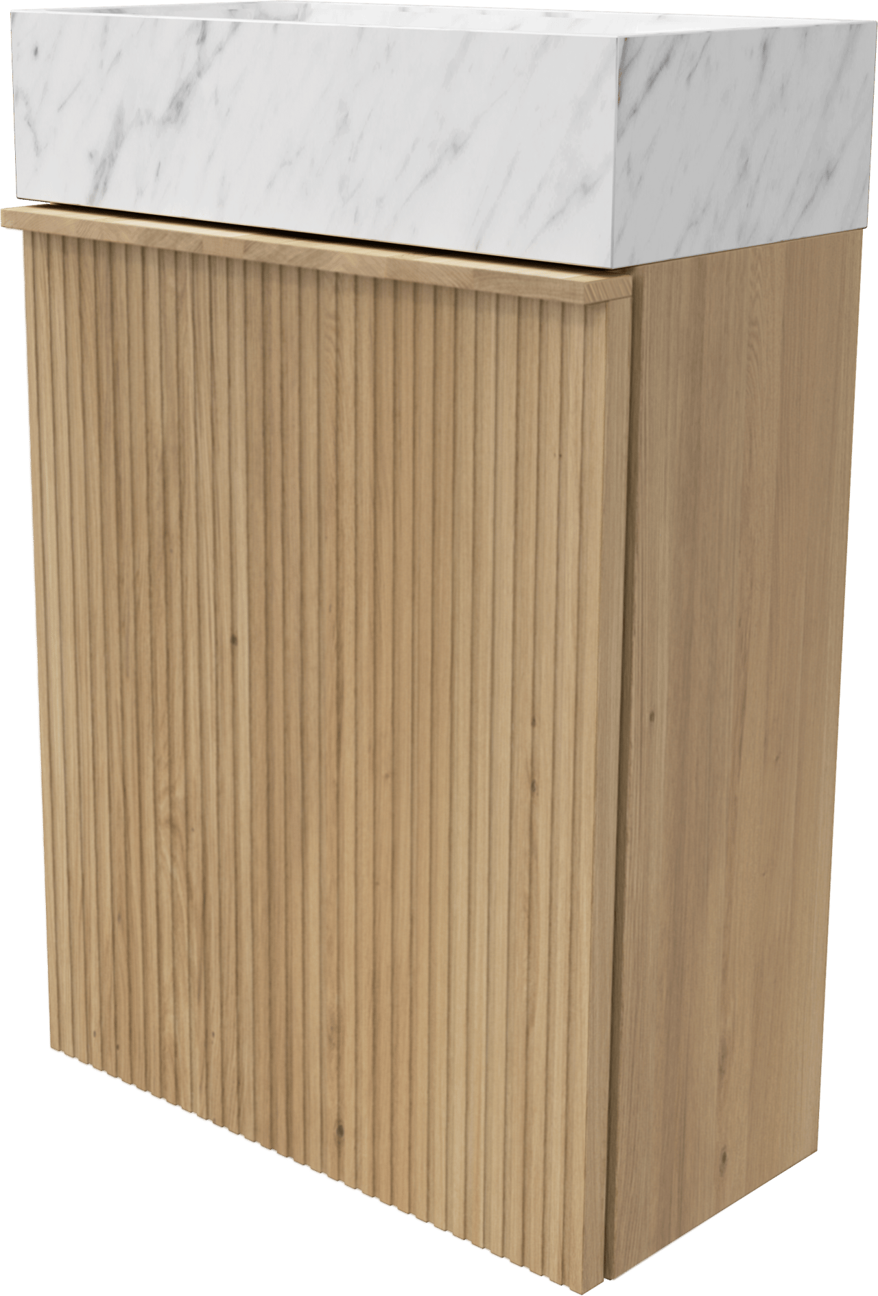 Balmani Forma meuble wc suspendu 42 x 21 cm chêne naturel avec Dama lavabo en marbre Carrara