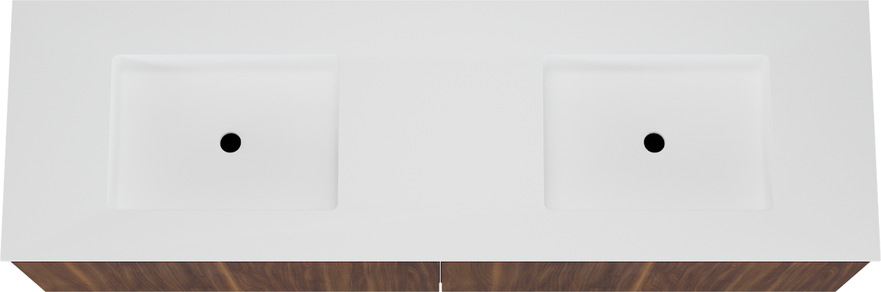 Balmani Sfera by Lucida zwevend badkamermeubel 180 x 55 cm amerikaanse notelaar met Tablo Stretto dubbele wastafel in solid surface mat wit