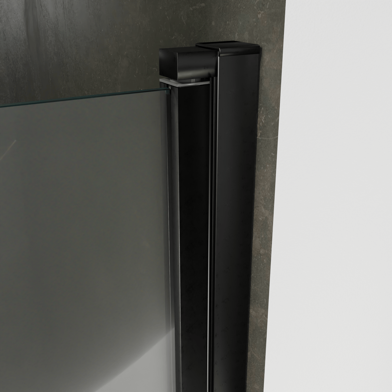 Luca Varess Kuresa Dusche Pendeltür, 100 x 200 cm, Klarglas mit mattiertem Streifen, Schwarzes Profil, matt