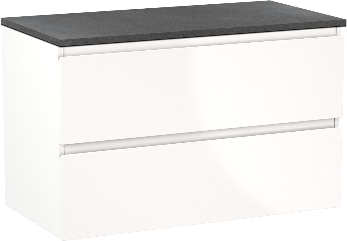 Linie Lado meuble salle de bains suspendu 90 x 46 cm blanc brillant avec Lado tablette simple en mélaminé ardoise gris