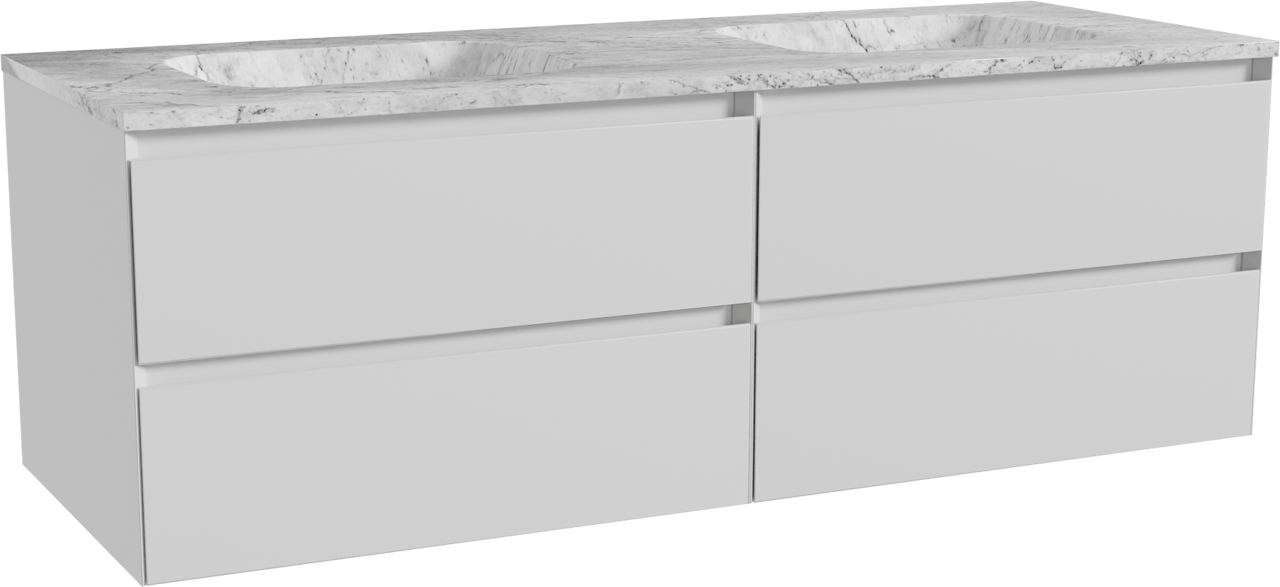 Balmani Mitra meuble salle de bains suspendu 150 x 55 cm blanc mat avec Tablo Arcato double vasque en marbre carrara