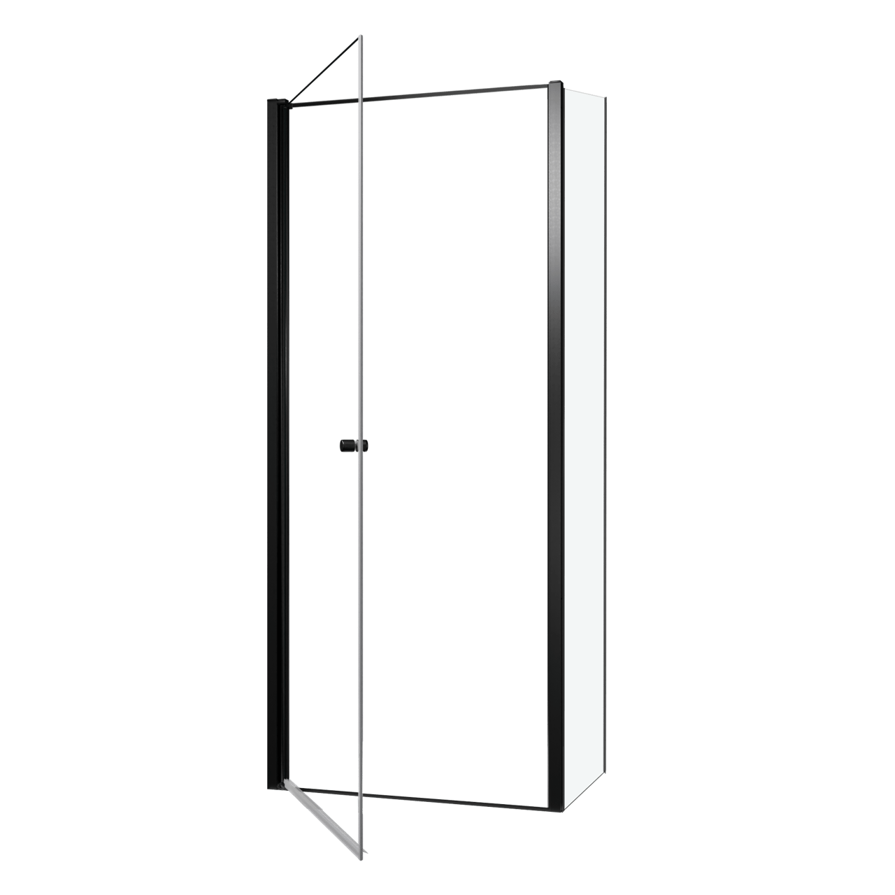 Luca Varess Kuresa Eckdusche: Drehtür, fixierte Seitenwand, 90 x 80 x 200 cm, Klarglas, Profil Schwarz matt