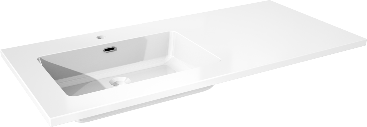 Storke Edge meuble salle de bains suspendu 110 x 52 cm chêne brut avec Diva vasque asymétrique gauche en marbre composite blanc brillant et Somma miroir