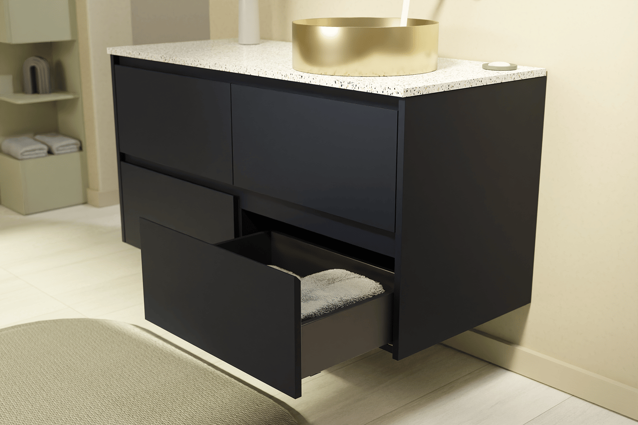 Storke Seda zwevende wastafelonderkast 130 x 52 cm Nachtblauw 4 lades