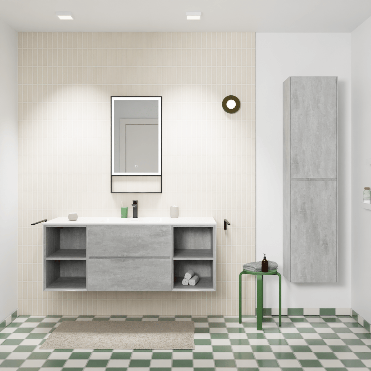 Storke Edge zwevend badmeubel 135 x 52 cm beton donkergrijs met Mata enkele wastafel in solid surface mat wit