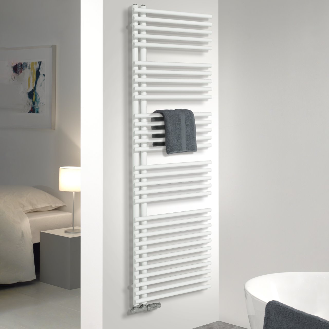 Vipera Nevada enkele handdoekradiator 50 x 180 cm centrale verwarming mat wit zijaansluiting 934W