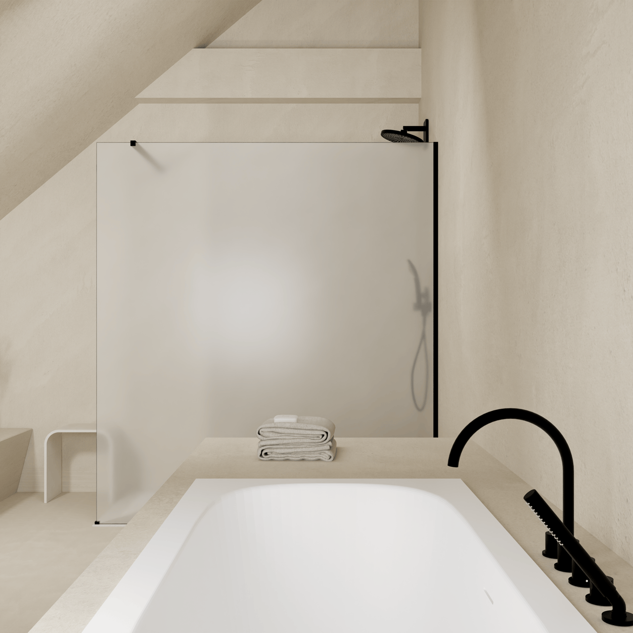 Balmani Modular douche à l'italienne: 80 x 200 cm, Permafrost, avec coating, Profil Noir mat